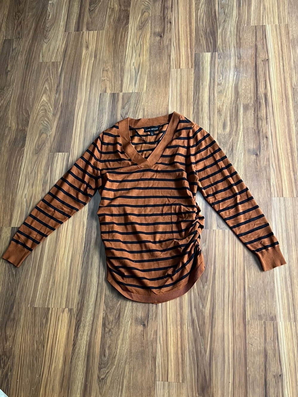 Lane Bryant Rust and Black Striped V-Neck Sweater